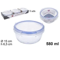 SET 3PZ CONTENITORI PER ALIMENTI VETRO TONDO CON COPERCHI PLASTICA 580ML 110549