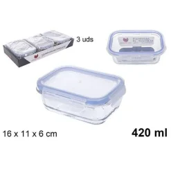 SET 3PZ CONTENITORI PER ALIMENTI IN VETRO CON COPERCHIO DI PLASTICA 420ML 110550
