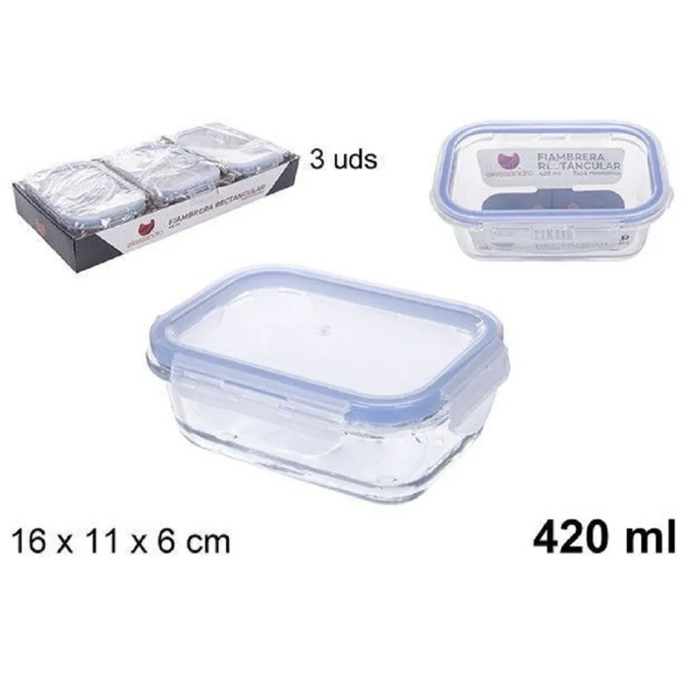 SET 3PZ CONTENITORI PER ALIMENTI IN VETRO CON COPERCHIO DI PLASTICA 420ML 110550