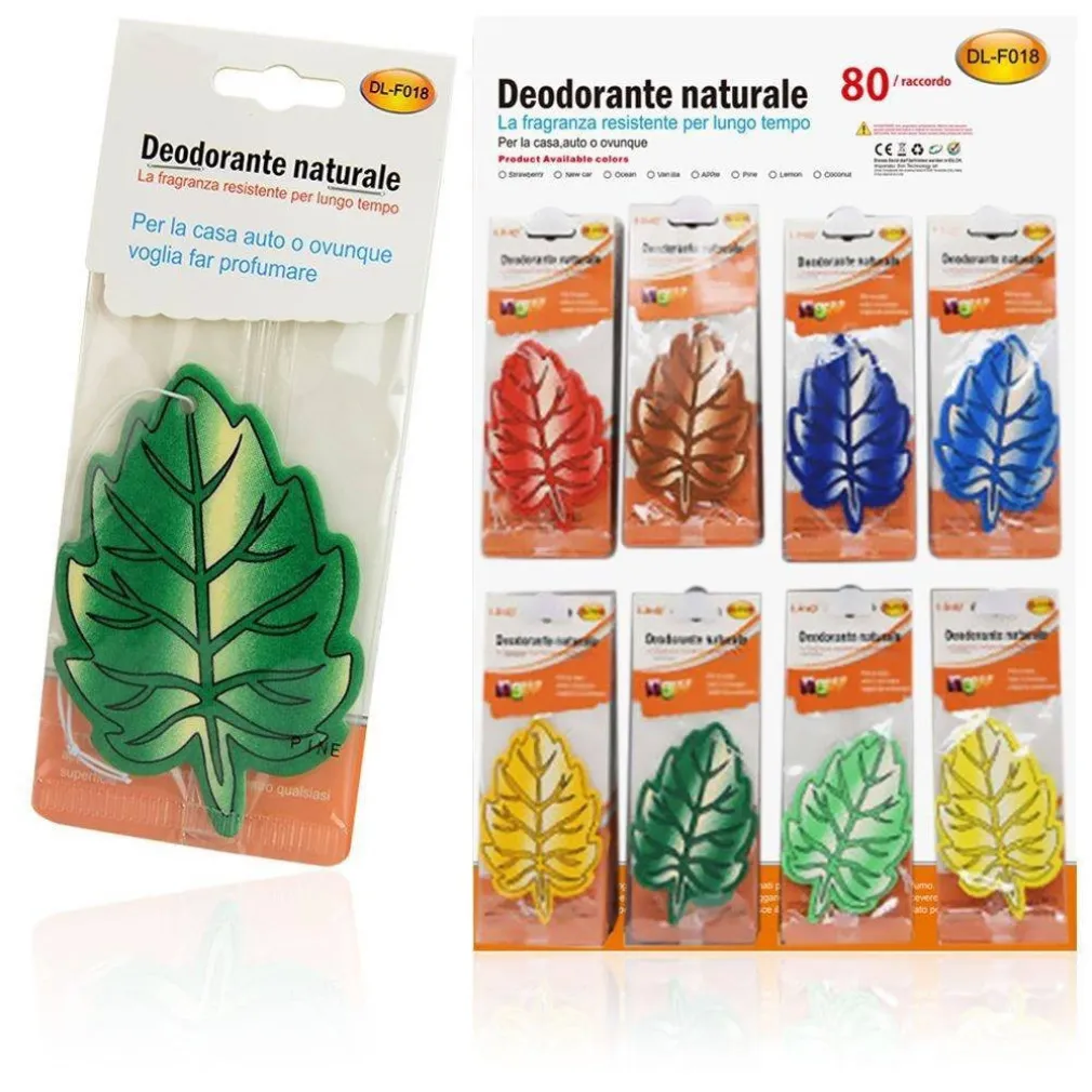 SET 3PZ DEODORANTE PROFUMO AUTO CASA BAGNO FORMA FOGLIA 2D VARIE FRAGRANZE DL-F018