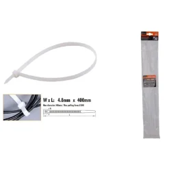 SET 20PZ FASCETTE CAVI CAVO BIANCO STRINGENTI IN PLASTICA NYLON 4.8X400 MM 92370