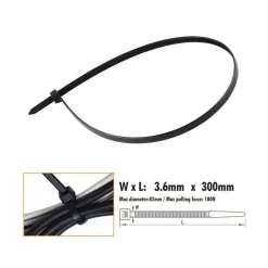 SET 30PZ FASCETTE CAVI CAVO NERO STRINGENTI IN PLASTICA NYLON 3.6 X 300 MM 92383