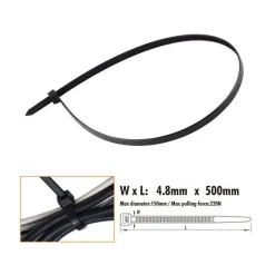 SET 20PZ FASCETTE CAVI CAVO NERO STRINGENTI IN PLASTICA NYLON 4.8 X 500 MM 92387