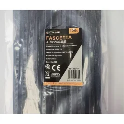 SET 100PZ FASCETTE SERRACAVO AUTOBLOCCANTI IN NYLON NERO 4.8MM X 250MM 48-250-N