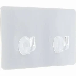 SET 2PZ GANCI ADESIVI APPENDINO DOPPIO RETTANGOLARE CASA PARETE TRASPARENTE 87758