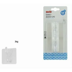 SET 2PZ GANCI ADESIVI APPENDINO DOPPIO A MURO BAGNO CUCINA CASA TRASPARENTE 87755