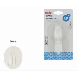 SET 2PZ GANCI ADESIVI APPENDINO DOPPIO PARETE BAGNO CUCINA CASA ATTACCAPANNI 87364