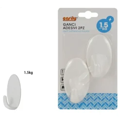 SET 2PZ GANCI APPENDINI ADESIVI PARETE CASA CUCINA BAGNO ATTACCAPANNI OVALI 59676
