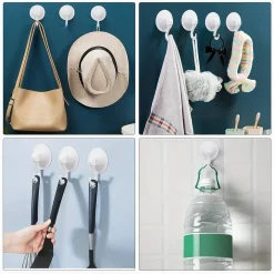 SET 2PZ GANCI APPENDINI PARETE A VENTOSA CUCINA BAGNO ATTACCAPANNI BIANCHI 59673