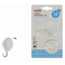 SET 3PZ GANCIO APPENDINO PARETE CON VENTOSA CASA CUCINA BAGNO ATTACCAPANNI 59674