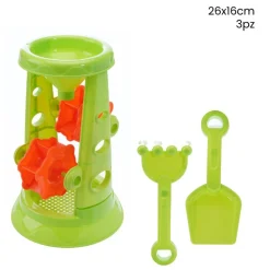 SET 3PZ GIOCO SPIAGGIA MARE CON MULINO A CLESSIDRA PALETTA RASTRELLO 26X16CM 258257