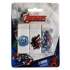 SET 3PZ GOMME PER CANCELLARE AVENGERS CANCELLERIA PER SCUOLA REGALO FESTA BAMBINI 961037