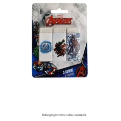 SET 3PZ GOMME PER CANCELLARE AVENGERS CANCELLERIA PER SCUOLA REGALO FESTA BAMBINI 961037