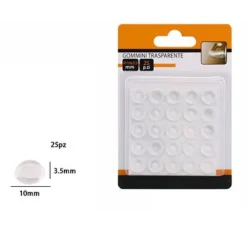 SET 25PZ GOMMINI ADESIVI PROTEZIONE PAVIMENTI TRASPARENTI ROTONDI 10X3.5MM 66093