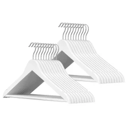 SET 20PZ GRUCCE IN LEGNO BIANCO BARRA PORTAPANTALONI ANTISCIVOLO GANCIO RUOTANTE