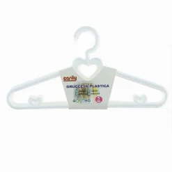 SET 5PZ GRUCCE STAMPELLE CON CUORI APPENDIABITI IN PLASTICA BIANCA VESTITI 87677
