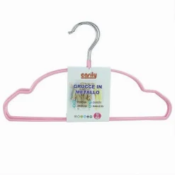 SET 5PZ GRUCCE STAMPELLE IN METALLO GOMMATE ANTISCIVOLO ROSA APPENDI ABITI 87676