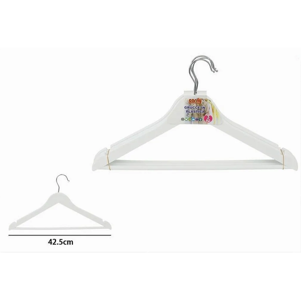 SET 3PZ GRUCCE STAMPELLE IN PLASTICA APPENDIABITI VESTITI PANTALONI BIANCO 79314