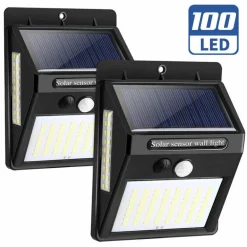 SET 2PZ LAMPADA FARO LED SOLARE FARETTO SENSORE MOVIMENTO LUCE ESTERNO GIARDINO