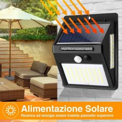 SET 2PZ LAMPADA FARO LED SOLARE FARETTO SENSORE MOVIMENTO LUCE ESTERNO GIARDINO