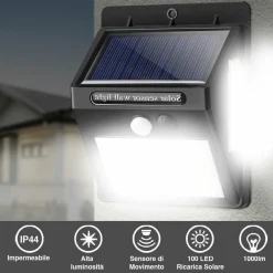 SET 2PZ LAMPADA FARO LED SOLARE FARETTO SENSORE MOVIMENTO LUCE ESTERNO GIARDINO