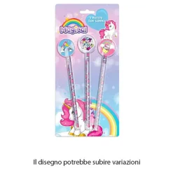 SET 3PZ MATITE CON GOMMA TEMA MAGICO UNICORNO ACCESSORI DISEGNO SCUOLA BAMBINE 735706