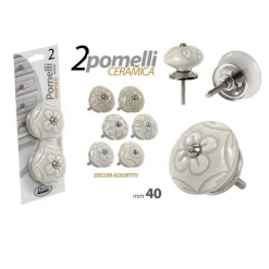 SET 2PZ POMELLI IN CERAMICA MOBILI MULTIUSO POMELLO 40MM DECORI ASSORTITI 843044