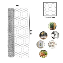 SET 3PZ RETE METALLICA ZINCATA MAGLIA ESAGONALE 0.5X3MT RECINZIONE PROTEZIONE 020253
