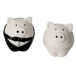 SET 6PZ SALE PEPPE COPPIA MAIALINI SPOSI CERAMICA SEGNAPOSTO SALIERA BOMBONIERA MATRIMONI