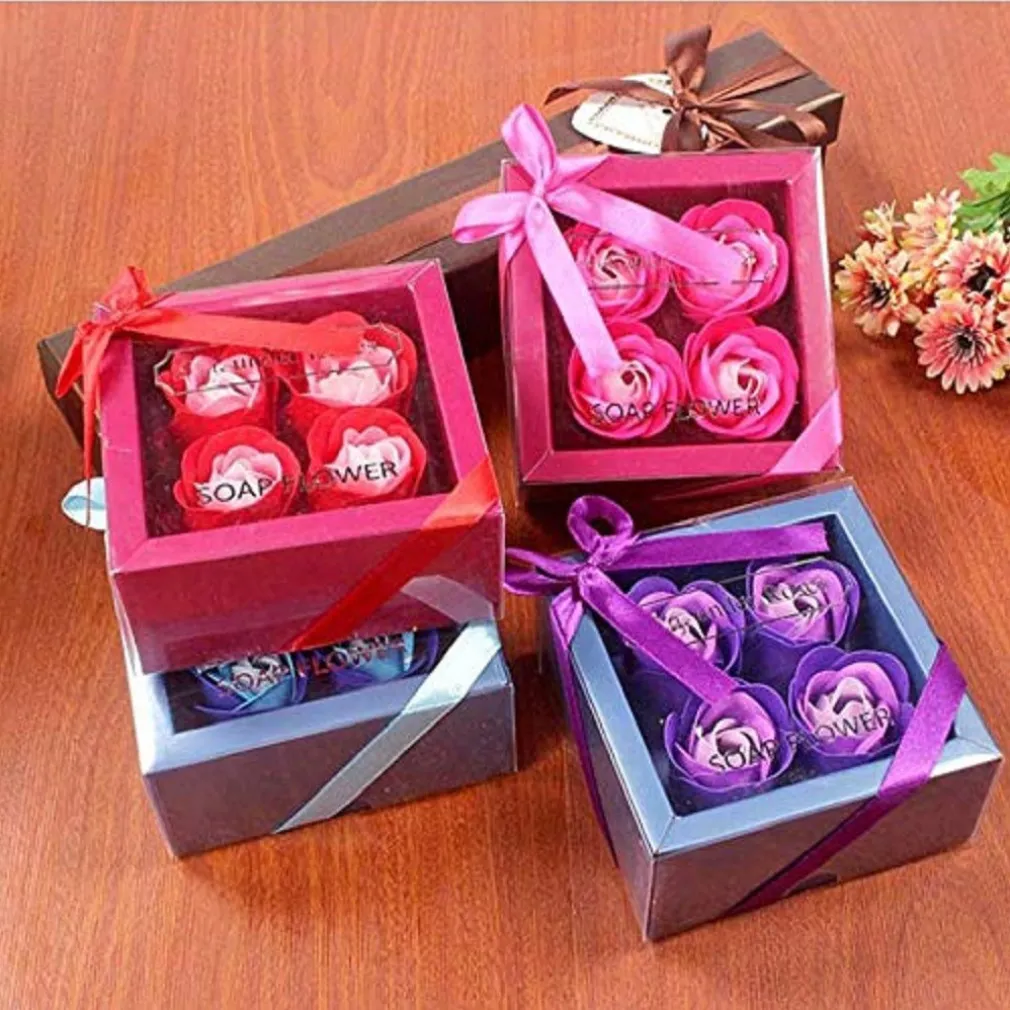 SET 4PZ SAPONE SAPONETTE PETALI ROSE FIORI PROFUMATE NOZZE BOMBONIERA BAGNO CASA