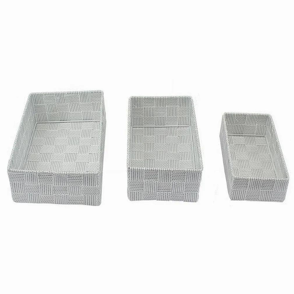 SET 3PZ SCATOLA PORTAOGGETTI TESSUTO INTRECCIATO CONTENITORI GRIGIO CHIARO 79054