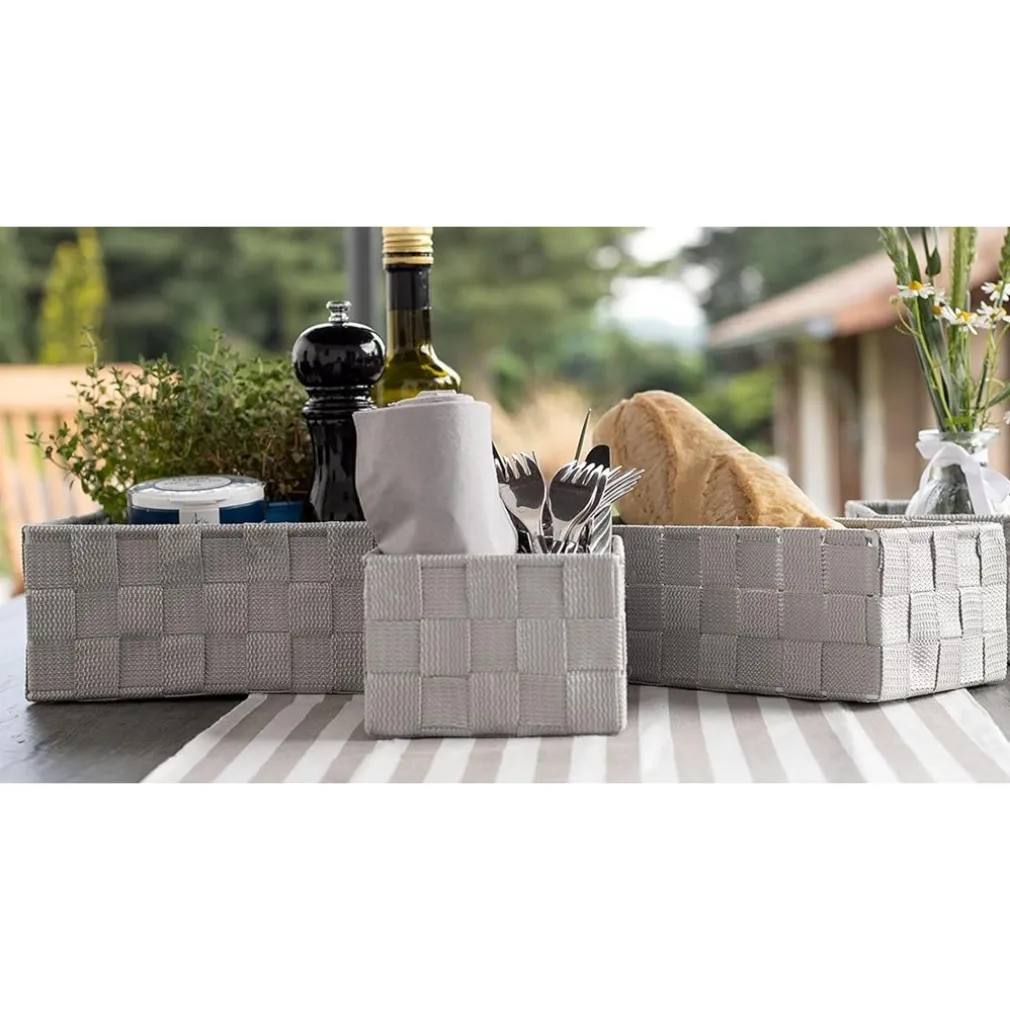 SET 3PZ SCATOLA PORTAOGGETTI TESSUTO INTRECCIATO CONTENITORI GRIGIO CHIARO 79054