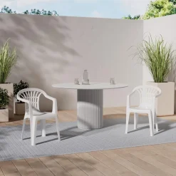 SET 6PZ SEDIA POLTRONA GIARDINO ESTERNO MONOBLOCCO IMPILABILE IN PLASTICA BIANCA 006508