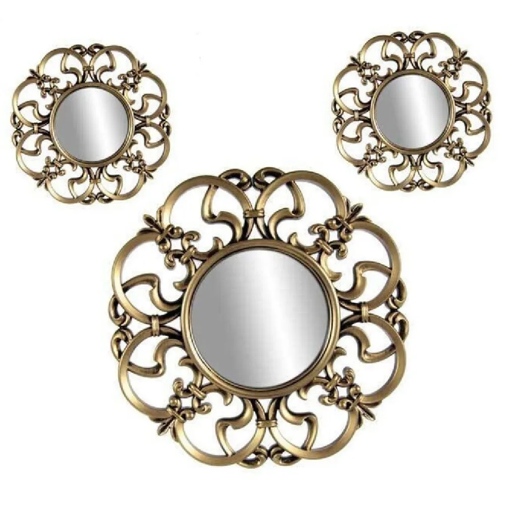 SET 3PZ SPECCHI PARETE DECORATIVI ORO BRONZO LIBERA INSTALLAZIONE 20-35CM 836893