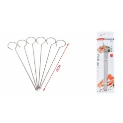 SET 10PZ SPIEDINI IN ACCIAIO INOX 15CM IMPUGNATURA AD UNCINO GRIGLIA BBQ 2406313