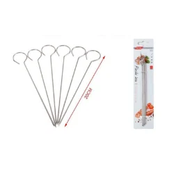 SET 10PZ SPIEDINI IN ACCIAIO INOX 20CM IMPUGNATURA UNCINO PER GRIGLIA BBQ 2406314