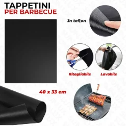 SET 6PZ TAPPETINI IN TEFLON PER GRIGLIA BARBECUE 40X33 CM RIUTILIZZABILI 7823804