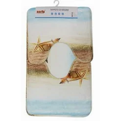 SET 3PZ TAPPETO TAPPETINI TESSUTO ARREDO BAGNO ANTISCIVOLO FANTASIA MARINA 79444