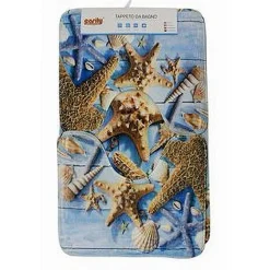 SET 3PZ TAPPETO TAPPETINI TESSUTO ARREDO BAGNO ANTISCIVOLO FANTASIA MARINA 79444