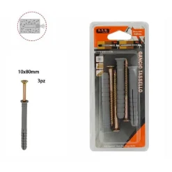 SET 3PZ TASSELLI FISHER VITI VITE CHIODI GANCIO TASSELLO MISURA 10 X 80 MM 69056
