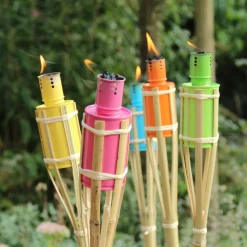 SET 12PZ TORCIA IN BAMBÙ 120CM COLORATE GIARDINO VIALETTI DECORAZIONE ESTERNA 016946