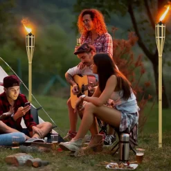 SET 12PZ TORCIA IN BAMBÙ NATURALE 150CM DA GIARDINO PER ESTERNI CON STOPPINO 020097 02335