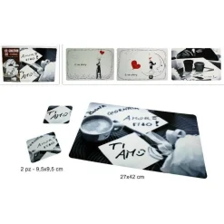 SET 3PZ TOVAGLIETTA COLAZIONE CON 2 SOTTOTAZZE SAN VALENTINO LOVE CUORE 4 MODELLI