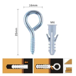 SET 11PZ VITE A OCCHIELLO CHIUSO 16X35MM + TASSELLI CON ALETTE TASSELLO M6 90726