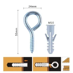SET 4PZ VITE A OCCHIELLO CHIUSO 24X55MM + TASSELLI CON ALETTE TASSELLO M10 90728