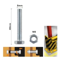 SET 3PZ VITE VITI PER ESTERNO A TESTA ESAGONALI 8 X 40 MM CON DADI DADO M8 90921