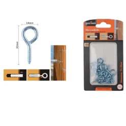 SET 16PZ VITI VITE A OCCHIELLO GANCIO CHIUSO 14X30MM FILETTATURA PER LEGNO 90719