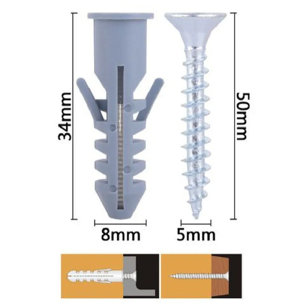 SET 7PZ VITI VITE CROCE 5 X 50MM + TASSELLI CON ALETTE TASSELLO M8 FISCHER 57569