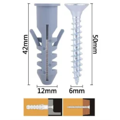SET 4PZ VITI VITE CROCE 6X50 MM + TASSELLI CON ALETTE TASSELLO M12 FISCHER 57573