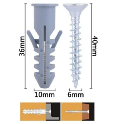 SET 5PZ VITI VITE CROCE 6X40MM + TASSELLI CON ALETTE TASSELLO M10 FISCHER 57572